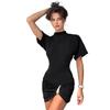 Y26DS051 European & American Women's Spring/Summer Casual Solid Color Ruched Dress with Metal Detail & Half High Collar