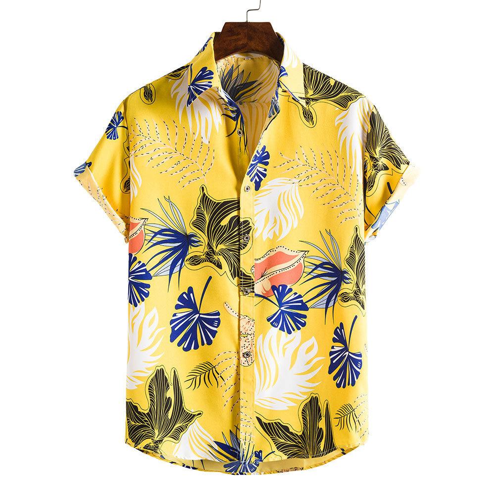 Spring and Summer Men's Beach Shirt Hawaiian Short Sleeve Flower Shirt Men's