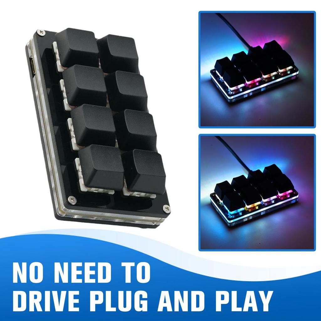 USB Wired Mini Keyboard RGB Black 8 Keys Custom Programmable Game Mechanical Gaming Keyboard Shortcut Keypad Key O7B2