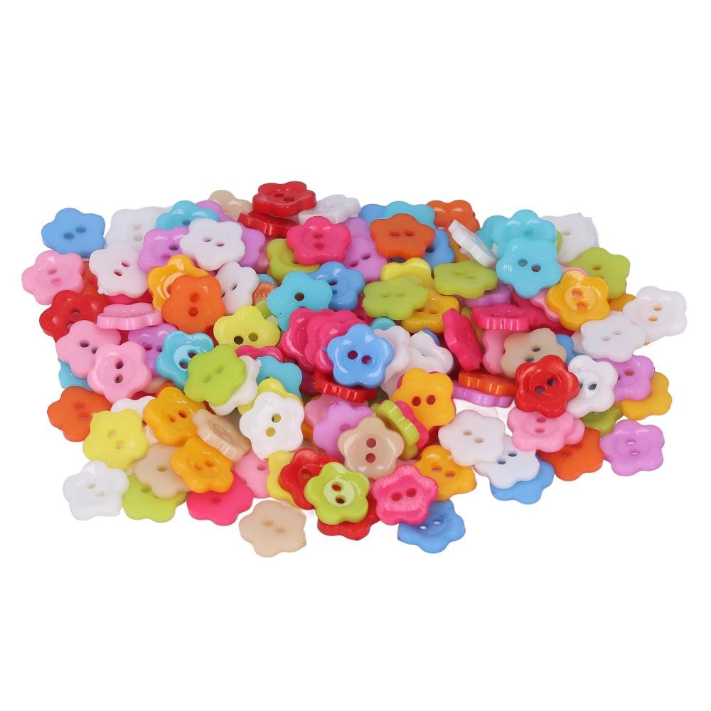 200pcs Colorful Two-Hole Sewing Buttons Two Holes Plastic Buttons Flower Buttons For DIY Crafts