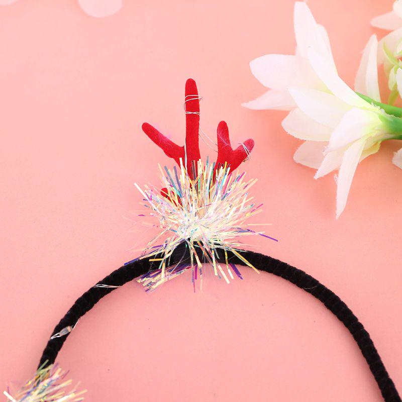 Christmas Headband Flashing LED Light Up Antler Tinsel Hair Hoop Halloween Holiday Headwear