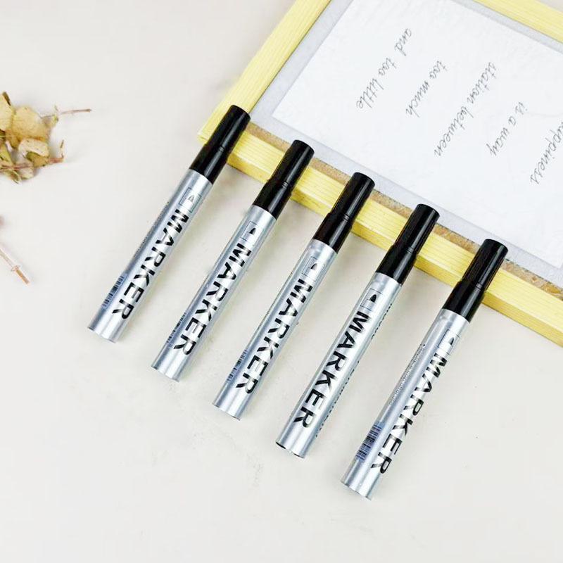 5Pcs Permanent Paint Marker Pen 2Mm Waterproof Black Pen For Tyre Oily Markers Quick Drying Signature Pen Stationery Supplies