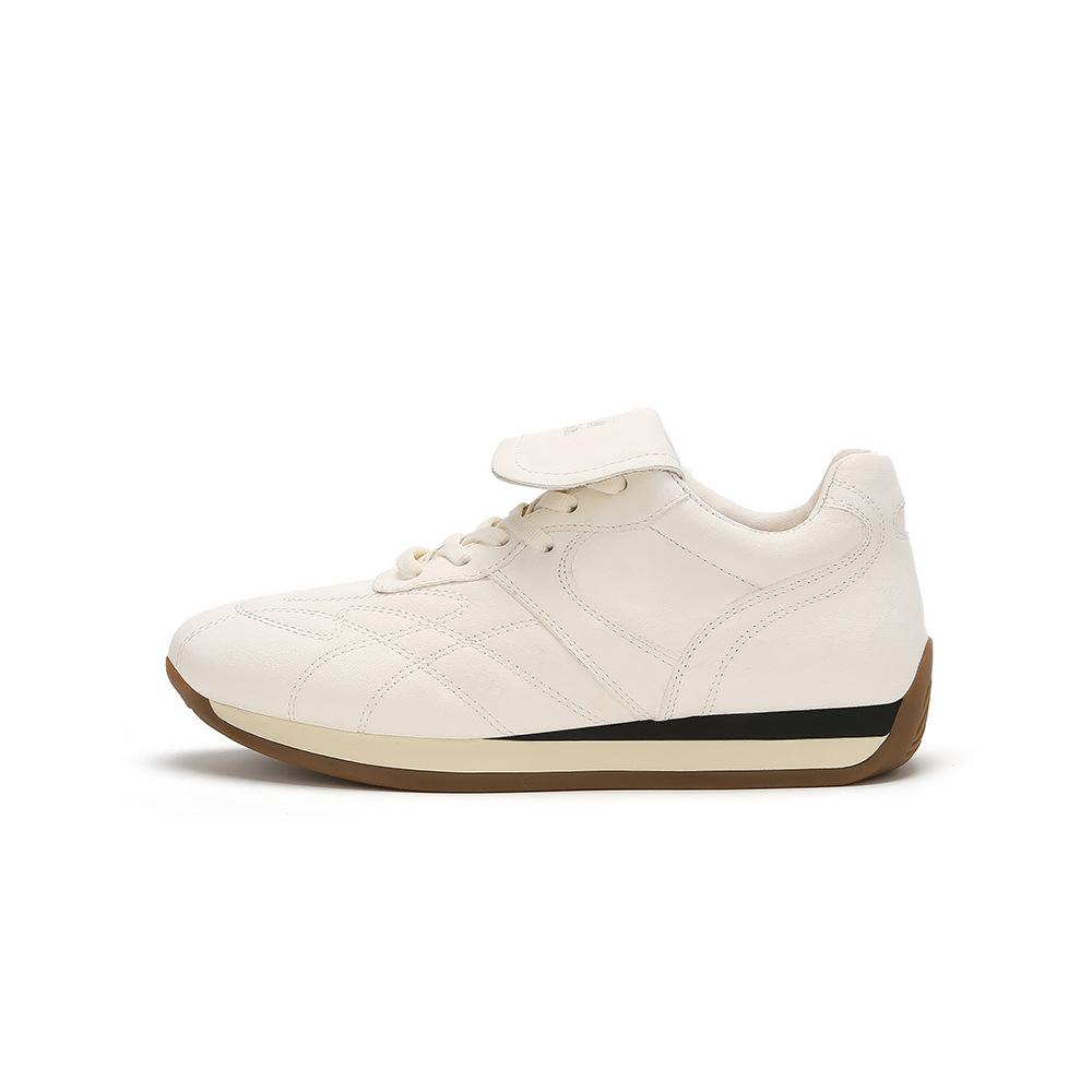 2025 new tongue-turning leather Agande training shoes women's platform casual lightweight rhombus round head lace-up sports shoes