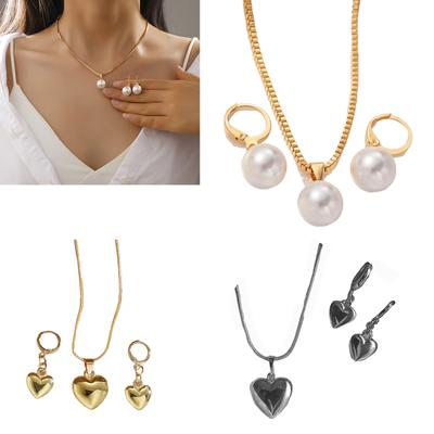 Elegant Pearls/Heart Jewelry Set For Women Dainty Necklace And Earrings Accessories For Weddings Parties Daily Wear