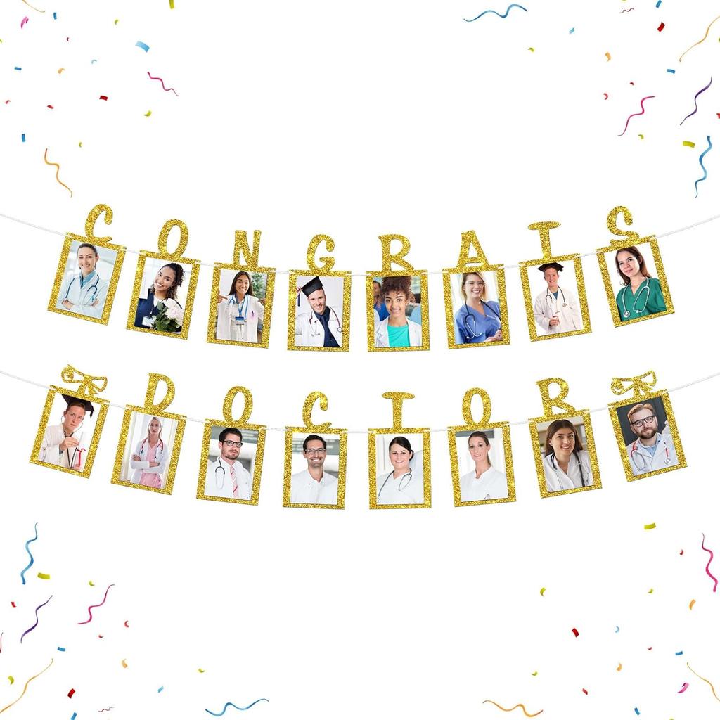 Senior Photo Banner Congrats Grad Paper Photo Frame High School College Graduation Bunting Decorations Congrats Senior Picture Banner Gold Glitter