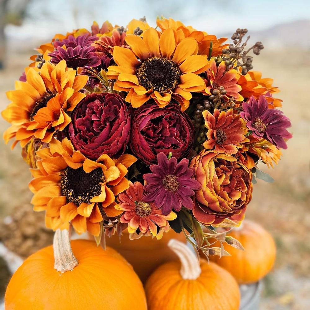 1/4PCS Artificial Flowers Silk Holding Sunflowers Festival Wreath Wedding Bouquets Home Room Arrangement Vases Window Sill Decor