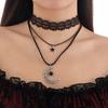 Gothic Lolita Lace Necklace Female Halloween Crescent Pendant Multi-Layer Flannel Clavicle Necklace