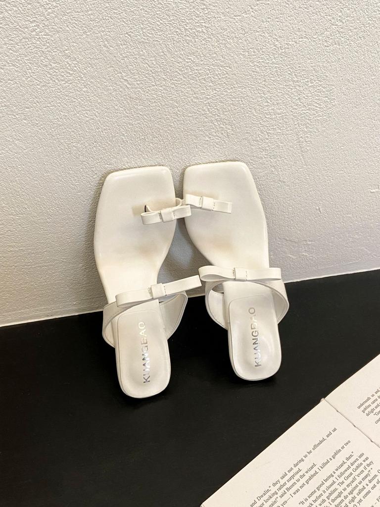 2025 spring and summer new French bow set toe sandals femininity wear one word with high heels slippers