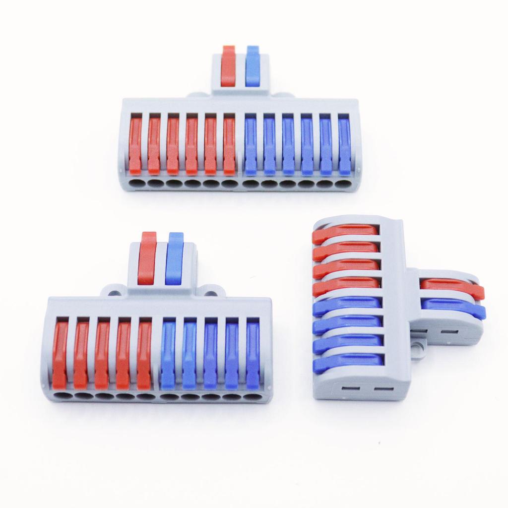 SPL-Splitter: 2-in-10-out, 2-in-12-out Quick Wiring Terminal, Press-Type, Orange/Multicolor.