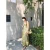 Smudge suspender dress women's summer green waist beach gauze skirt seaside vacation dress