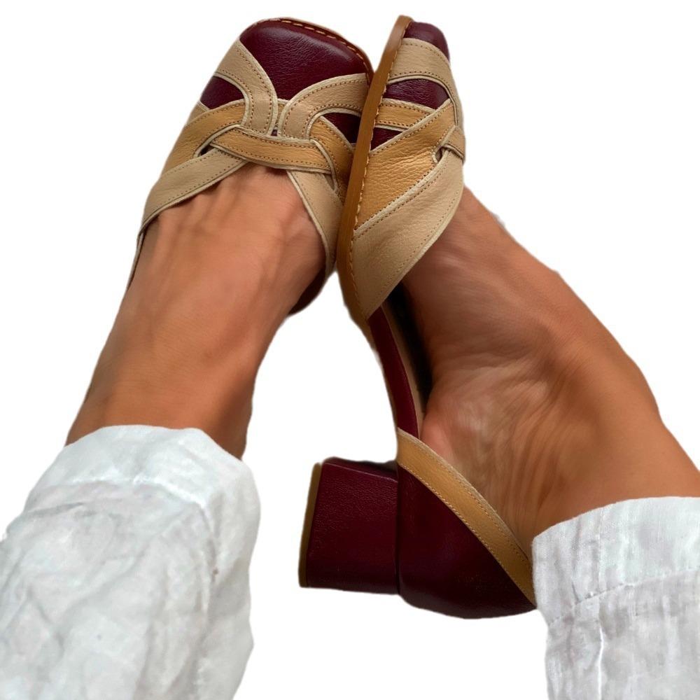 F Sommer neues Produkt dicker Absatz mittlerer Absatz große Größe eckige Spitze seitlich offene Sandalen Damen
