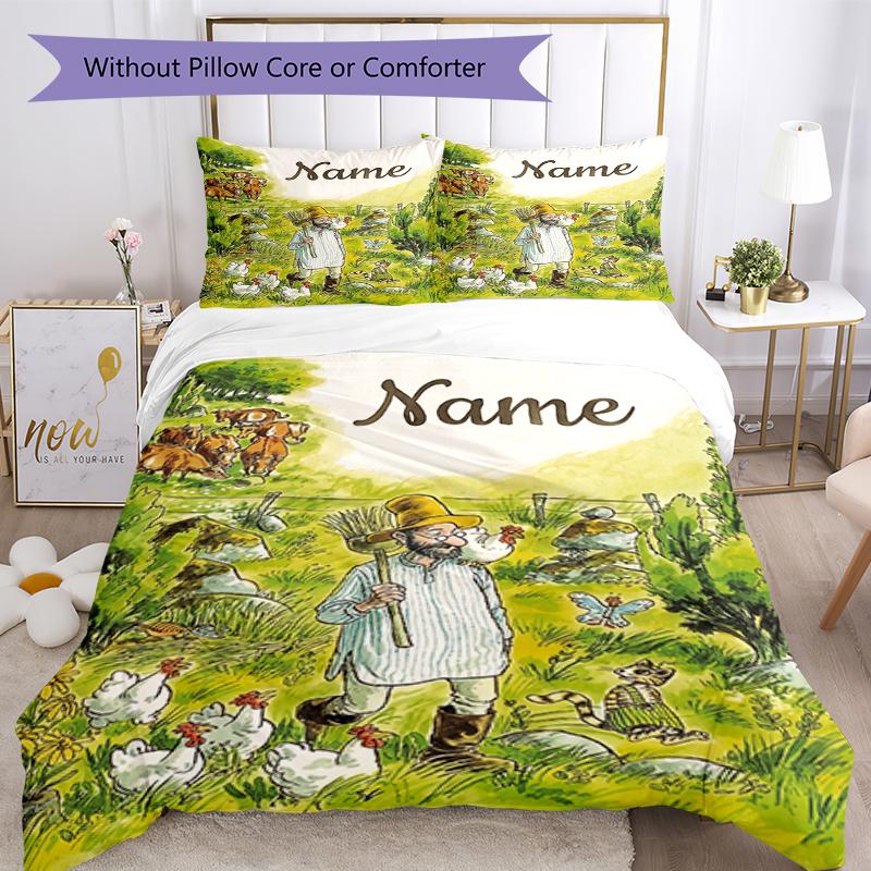 3Pcs Custom Name Pettson Findus Bedding Set Duvet Cover Closure Includes 1Duvet Cover 2Pillowcases Soft And Comfortable For All Seasons
