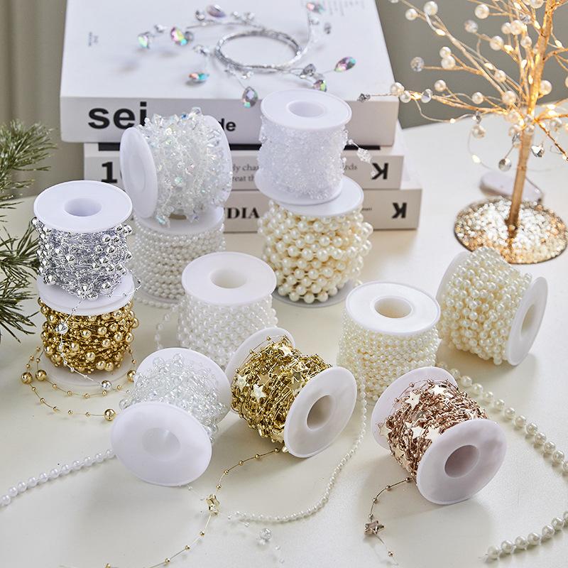 Christmas Decoration Fishing Line Artificial Pearls Beads Chain Garland Wedding Party Decoration DIY Christmas Tree Decoration