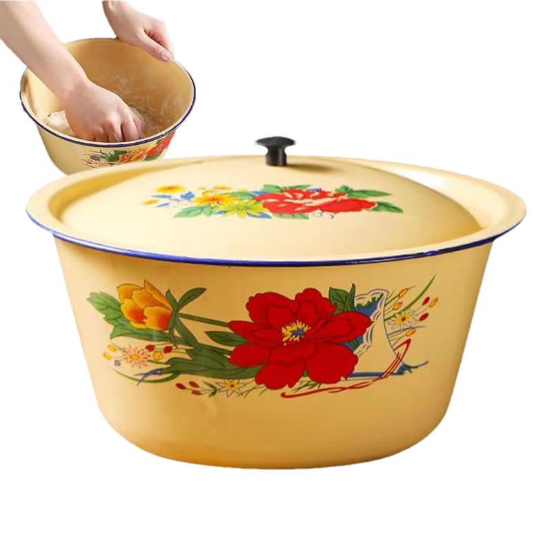 Schüssel Emaille Schüsseln Emailleware Becken Suppe Salat Servieren Vintage Topf Mischen Metall Obst Müsli Behälter Chinesisches Abendessen Deckel Popcorn