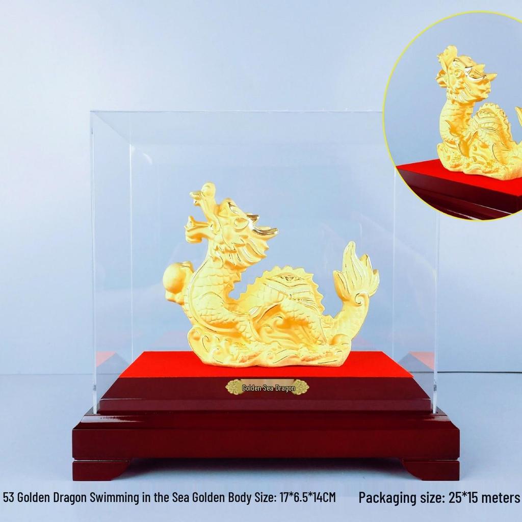Flocked Gold Dragon Zodiac Ornament for Year of the Dragon - Wealth-Attracting Decoration and Business Gift