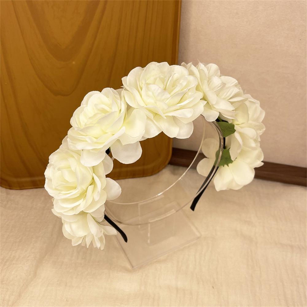 Imitation Rose Flower Headband Retro Fake Flower Decor Crown Headband Women Headpiece Hair Hoop Party Decor