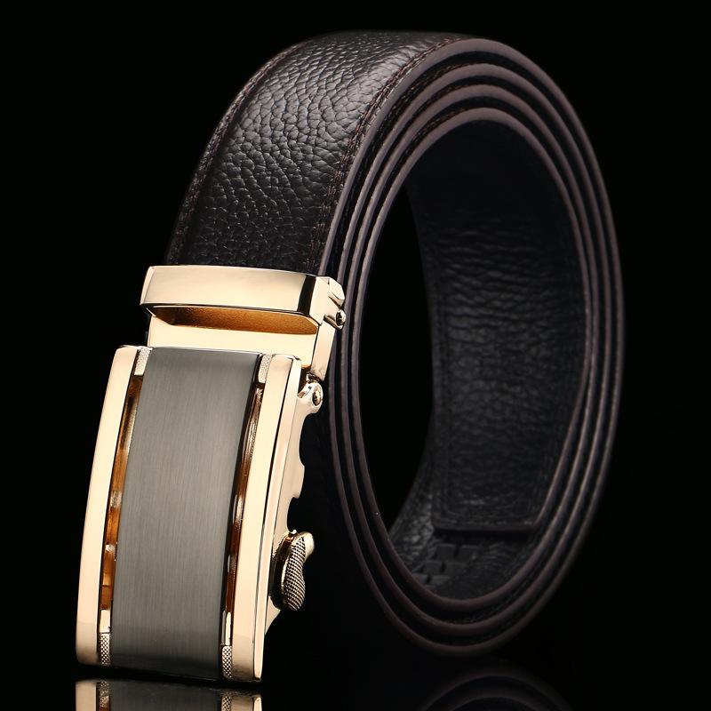 Brown Open Edge Cowhide Belt  Men's Real Cowhide Business Casual Automatic Buckle Belt