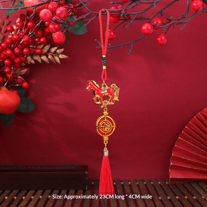 Festive Zodiac 2026 Year Of The Horse Lantern Pendant Chinese New Year Red Gold Lucky Decoration Car Pendant Accessories Gifts