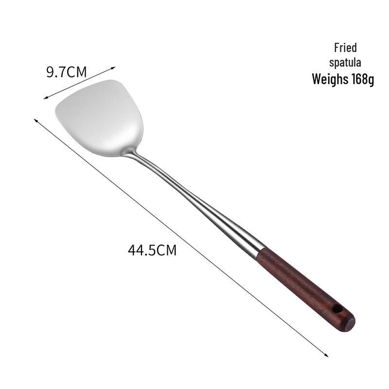 ZISIZ 304 Stainless Steel Oak Wood Wok Spatula Set