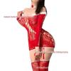 Sexy Christmas Lace Bodysuit & Fishnet Stockings with Garter Belt - Quick Release