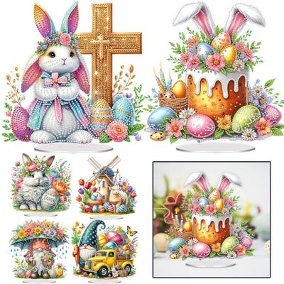 Acrylic Special Shape Easter Rabbit Diamond Painting Tabletop Ornaments Kit Rhinestones Desktop Ornaments for Home Office Decor