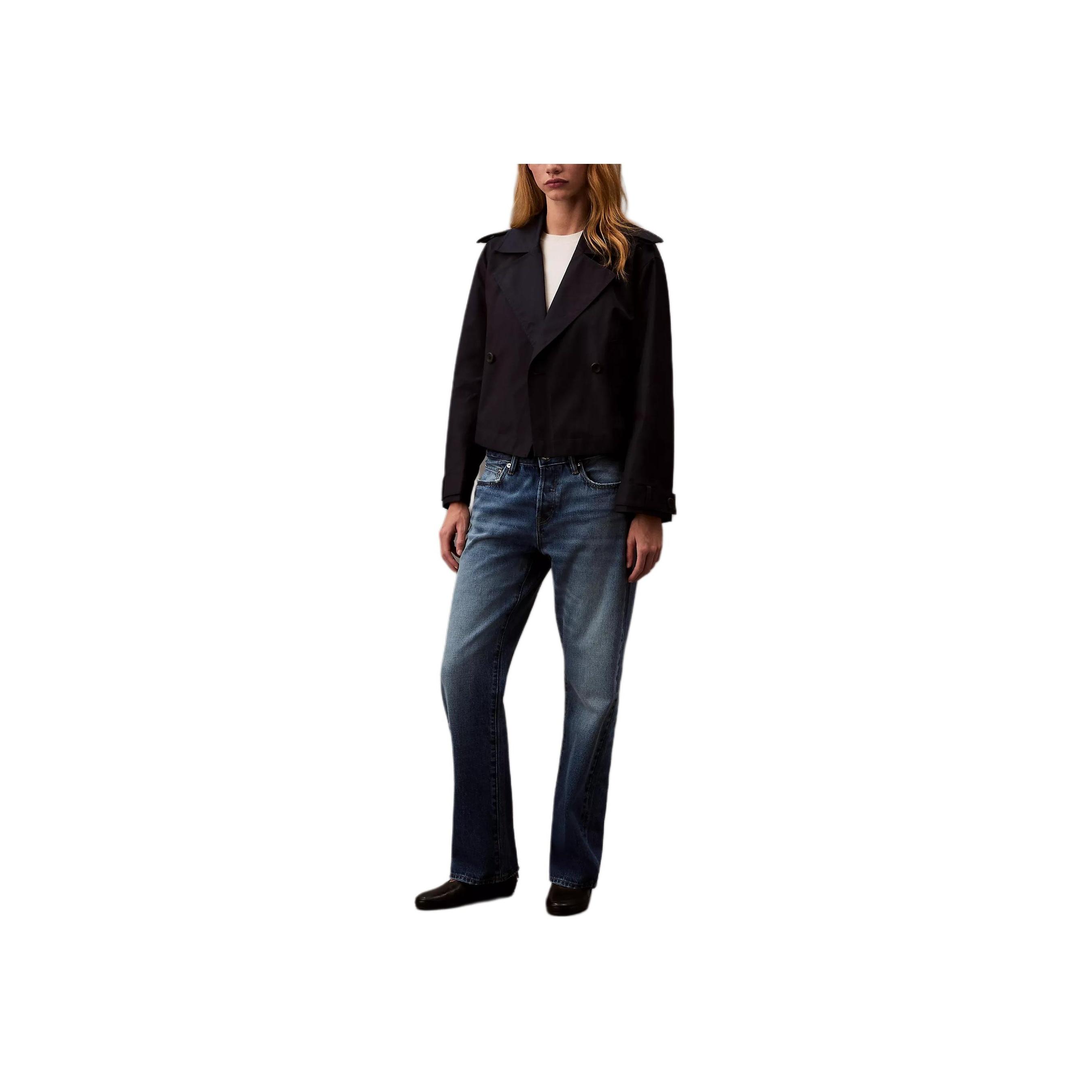 

Calvin Klein Short Double-Breasted Loose Long Sleeve Trench Coat Women coats Black 44B541G-501 M