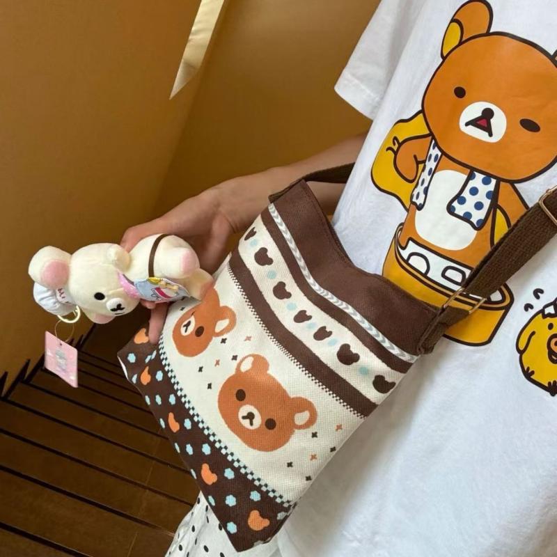Cute Cartoon Relax Bear Crossbody Bag Large Capacity Canvas Shoulder Bag Lovely Portable Messenger Bag For Girls Gift