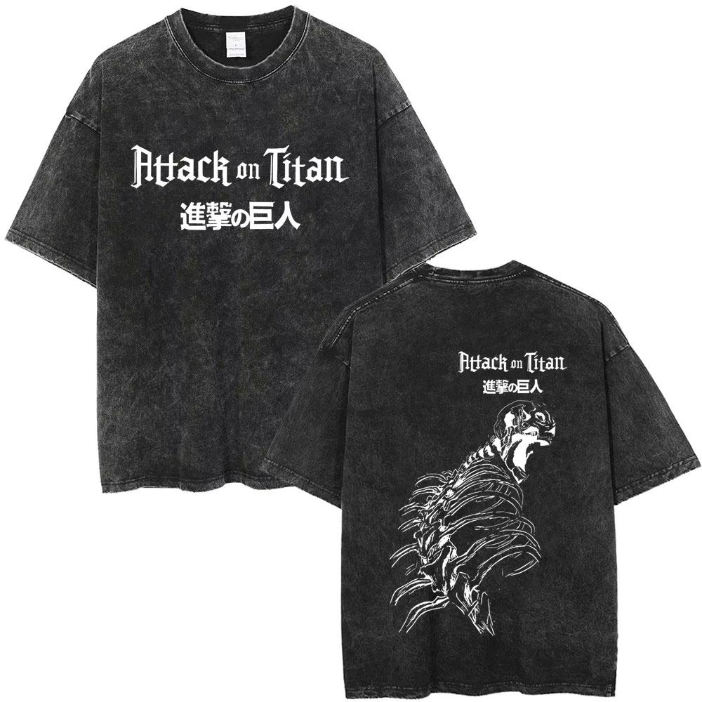 Washed Vintage Anime Attack On Titan Mikasa Ackerman Merch Tshirt Men Women Manga Cosplay Oversized T Shirt Man Cotton Tshirts
