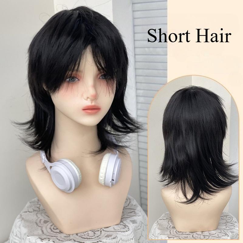 Ashely Short Wig for Men Fluffy Natural Black Hair High Temperature Fiber Synthetic Wigs Suitable for Daily Use Cosplay Sissy