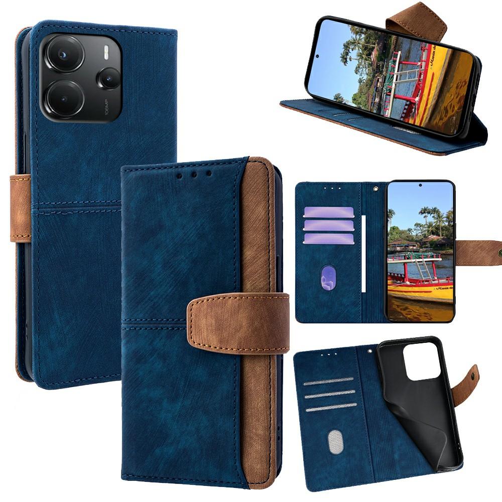 

For Xiaomi Redmi Note 14 4G (164.84mm) Case RFID Blocking Color Splicing PU Leather Wallet Phone Cover Blue
