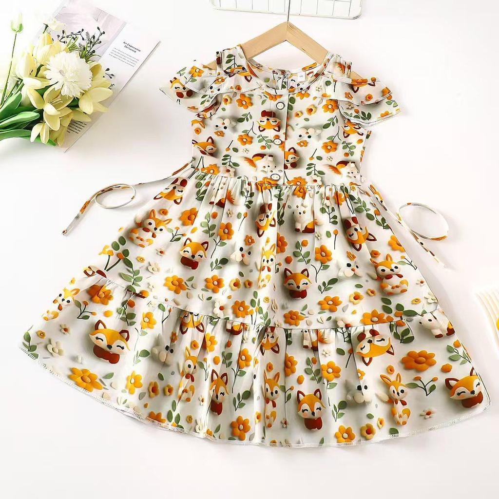 Kids' Summer Cotton Silk Off-the-Shoulder Princess Dress - Korean Style Nightgown