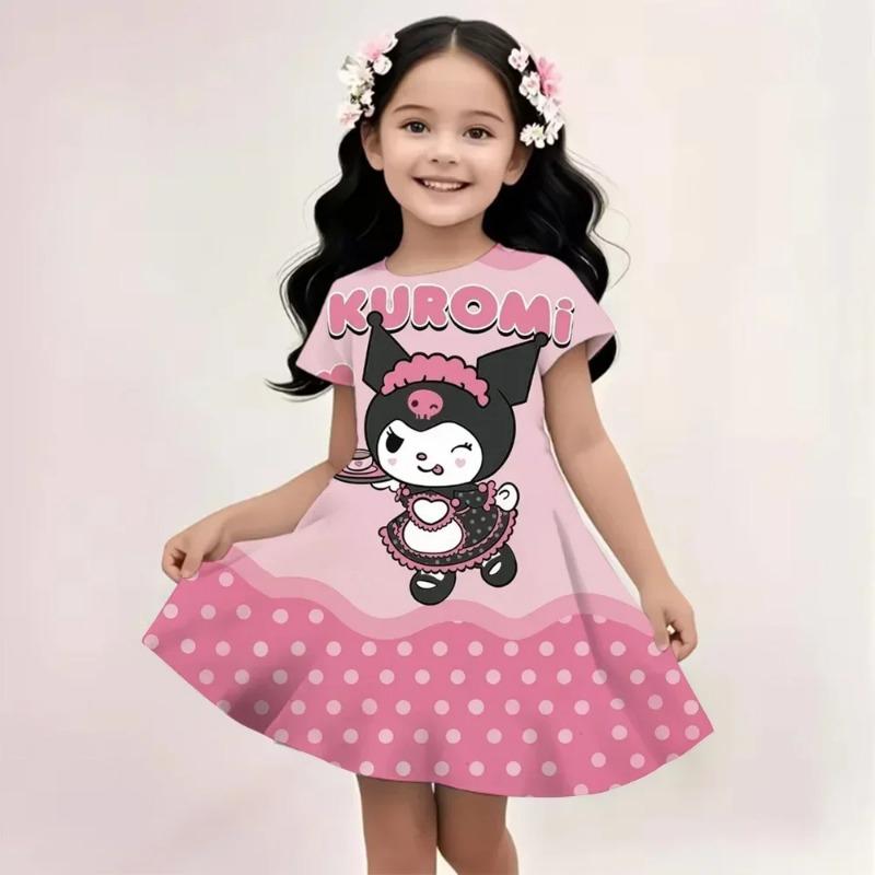 Popula Children's New Fashion Kawaii Girl Dress Cartoon Cute Hello Kitty 3D Printed Princess Dress Short Dress