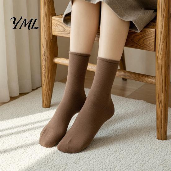 Minimalist Fashion Cotton Socks Women Mid-Length Crew Socks, Casual Loose Cuff Mittens, Comfortable Stackable Mid Length Breathable Solid Color