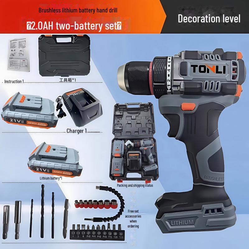 High-Power Rechargeable Brushless Dual-Speed Multi-Function Industrial Electric Hand Drill