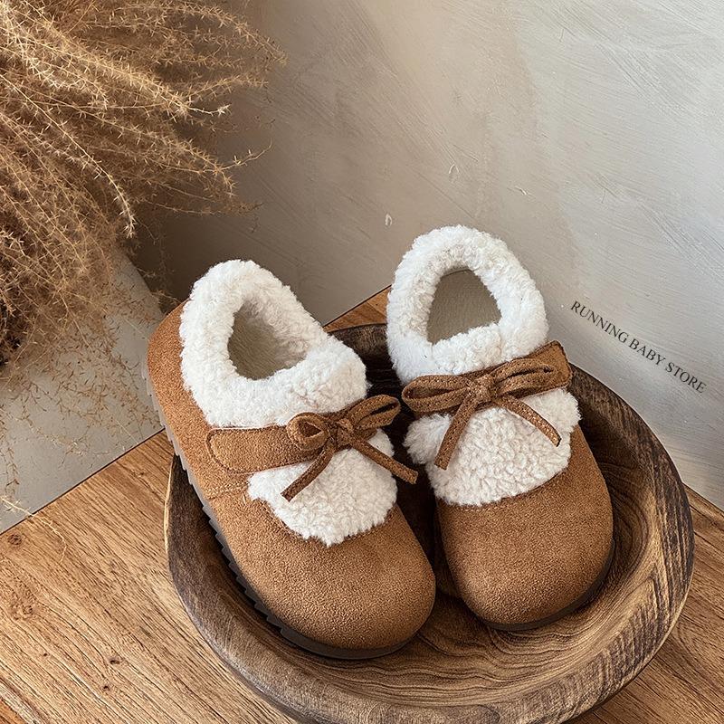 New Winter Trendy Children Snow Shoes Suede Leather Lazy Loafers Boots Shoes Girl Fashion Plush Leisure Platform Sneakers I10026
