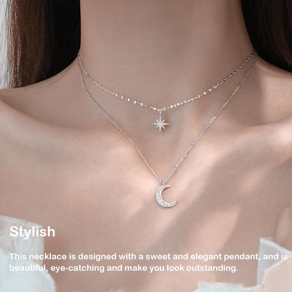 Women Double Layered Necklace Girls Party Banquet Portable Pendant Ladies Neck Crystal Jewellery Birthday Gift