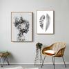 Nordic Grey & White Abstract Holding Hands & Feather Canvas Art for Living Room