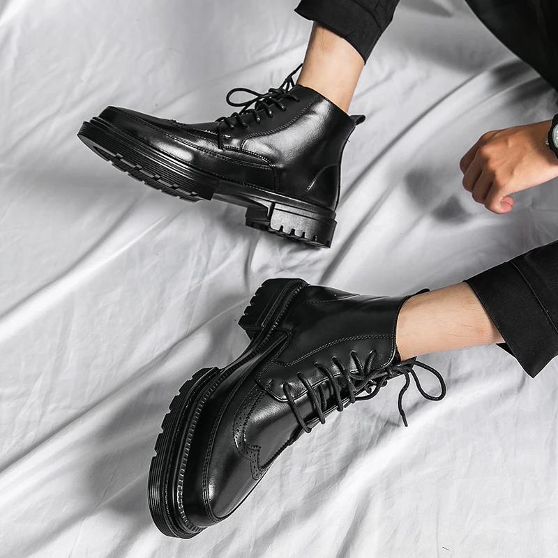 Fashion Trend Men's Boots Black Sneakers Outdoor Low Top Combat Boots Punk Shoes Men's Casual Leather Street Style Ankle Boots Men MO-25