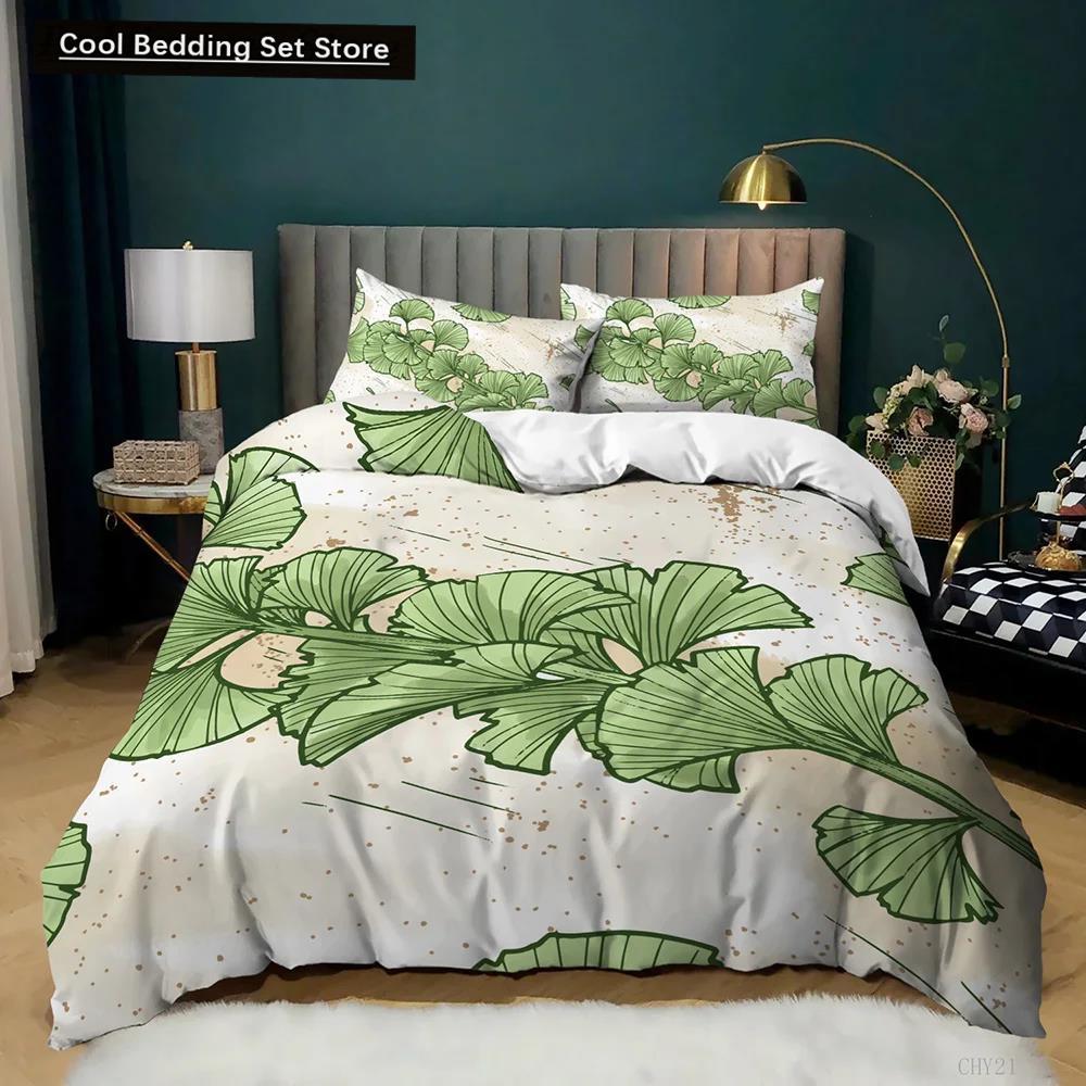 Set Copripiumino Piante Verde Ginkgo Biloba Tema Piante Set Biancheria da Letto per Bambini Adolescenti Matrimoniale Queen King Size Poliestere Copripiumino