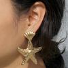 Gold Fashionable Shell Starfish Design Women Metal Earrings For Summer Beach