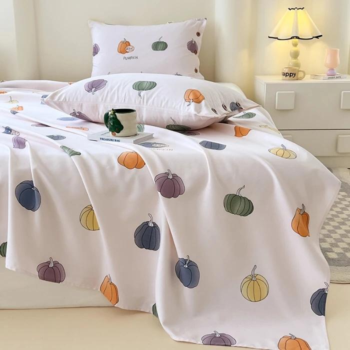 2025 new raw cotton old coarse cloth bed sheet single piece summer button pillowcase quilt sheet skin-friendly three-piece set