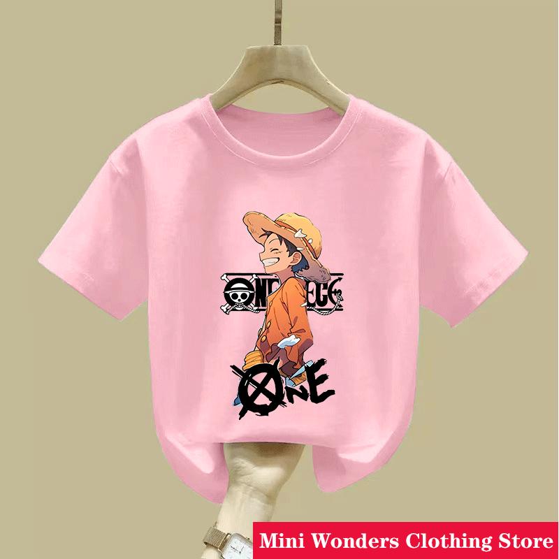 Koszulka z kreskówkowym anime One Pieces Luffy dla dzieci, chłopcy, pochłaniająca pot, oddychająca koszulka, letnie ubrania dla nastolatków