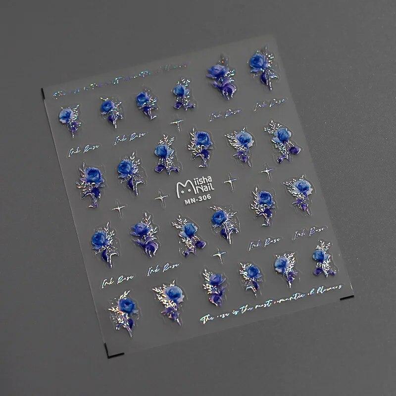 

1 шт. 5D розкішний дизайн для нігтів. Наклейки для нігтів. Червоні, сині квіти. Прикраси для нігтів. Самоклеючі наклейки. Слайдер.