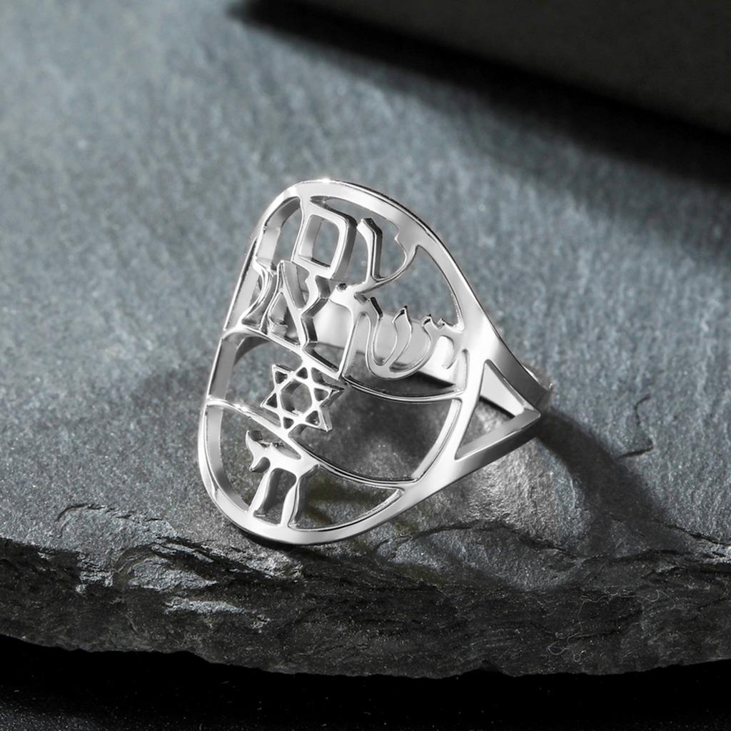 LIKGREAT Star of David Ring Chai Symbol Magen David Israel Finger Rings Hebrew Blessing Je Gift Stainless Steel Jewelry