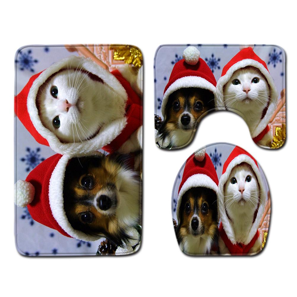 Christmas Bathroom Floor Mat Toilet Three-Piece Set