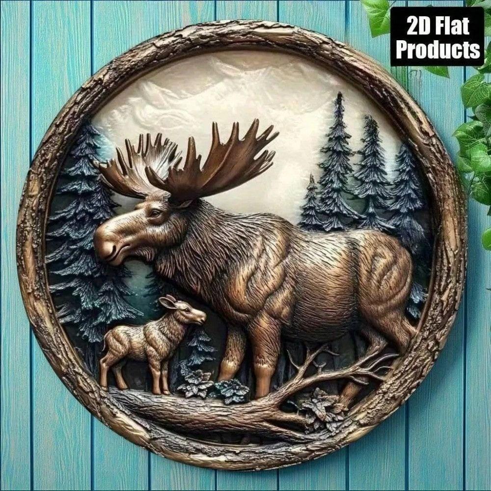 Round Metal Deer Wall Art Sign Aluminum Decor