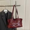 Retro Buckle Trimmed Tote Bag, Shiny Faux Leather Large Capacity Shoulder Purse with Adjustable Strap for Work Versatile Handbag