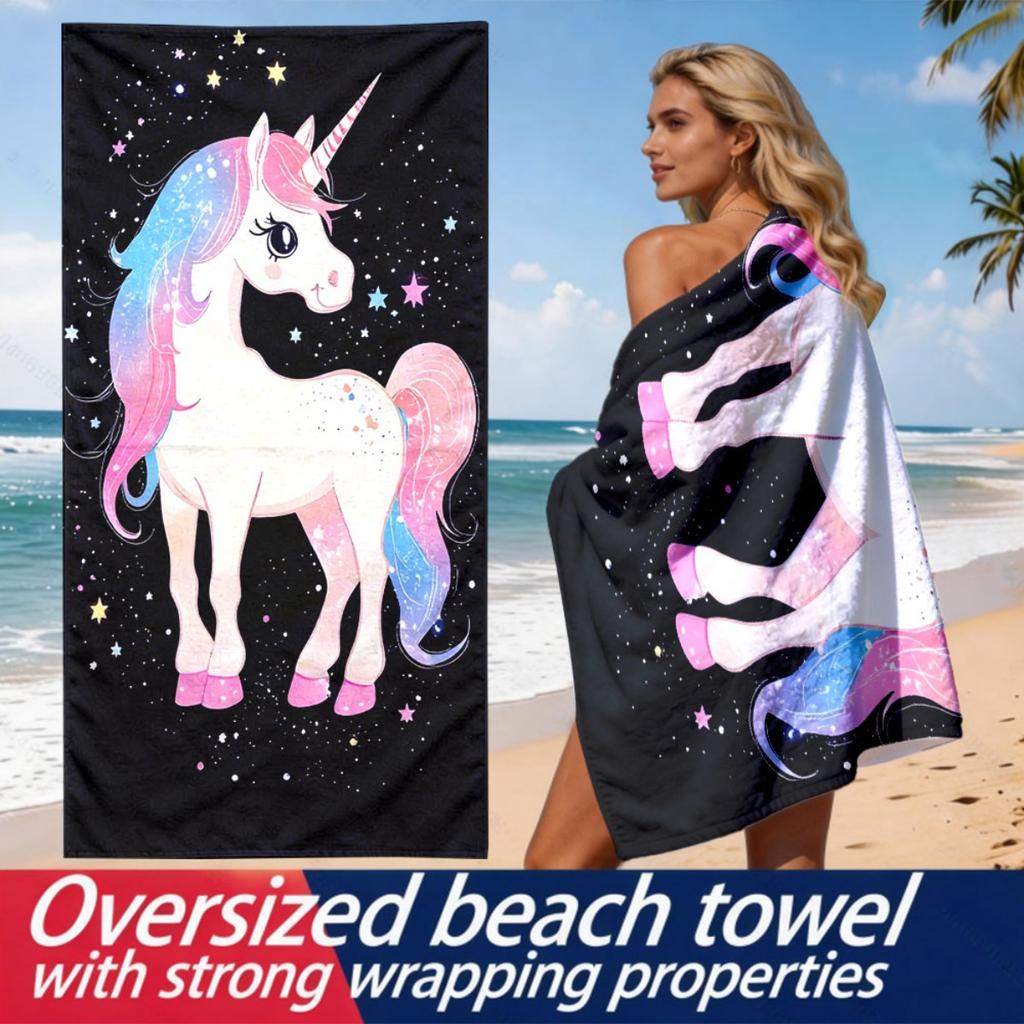 Dreamy Starry Sky Unicorn Theme Polyester Microfiber Beach Towel Is Highly Absorbent, Suitable For Swimming And Beach Outings