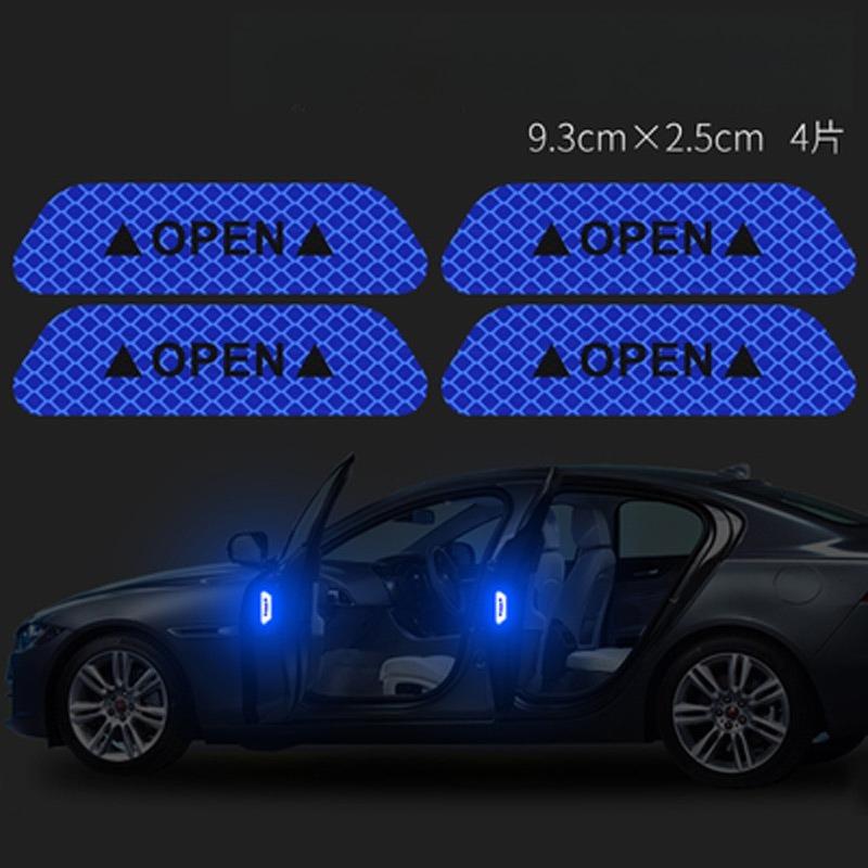 4PCS Car Door Reflective Sticker Safety Warning Sticker Open Reflective Film Car Door Decoration Sticker