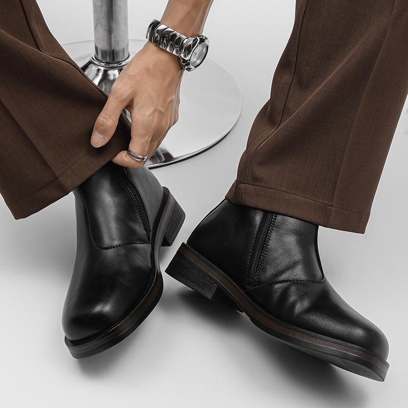 Fashion Autumn Winter Fashion High Top Business Leather Boots Luxury Brand Side Zipper Chelsea Boots High Quality Men's Motorcycle Boots